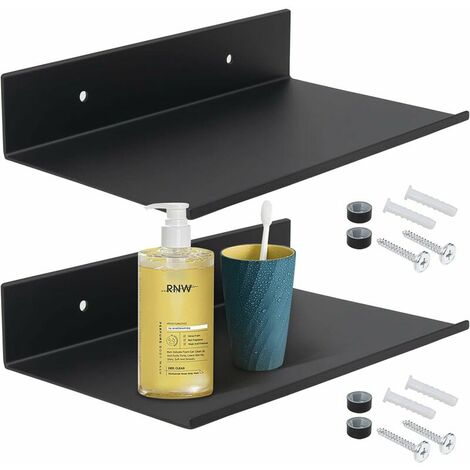 Metal Wall Shelves Set of 2, Black L-Shape Hanging Floating Shelf, Maximum Load 10 Kg, Storage Wall Shelves, Space-saving - 20 cm