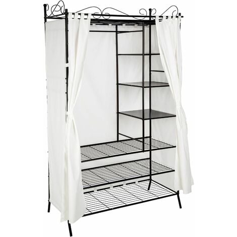 main image of "Metal wardrobe with curtains - canvas wardrobe, kids wardrobe, wardrobe closet - black"