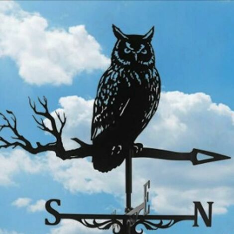 Metal Weathervane Owl Stainless Steel Garden Stake Retro Weathervane Direction Indicator Roof Yard Wind Speed Spinner Decorations For Outdoor Ornaments Farm Yard Garden