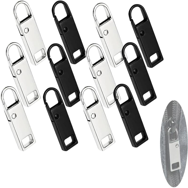 Largeight - Metal Zipper Pull, 12 Pcs Removable Zip Puller, Universal Replacement for Wallets, Clothes, Jeans, Suitcases, Adaptable Kit (Black,