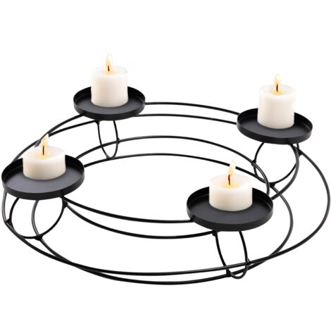 Metall Adventskranz in schwarz für 4 Stumpenkerzen - Ø 30 cm - Kerzenhalter im Gitter Design mit 4 Kerzentellern - Weihnachtsdeko Kerzenständer Adventsleuchter Weihnachtskranz