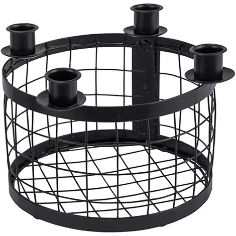 Metall Adventskranz mit Korb schwarz - Ø 23 cm - Kerzenhalter mit 4 Kerzenhaltern für Stabkerzen - Weihnachten Advent Winter Tisch Deko Kerzenständer mit Gitterkorb zum Dekorieren