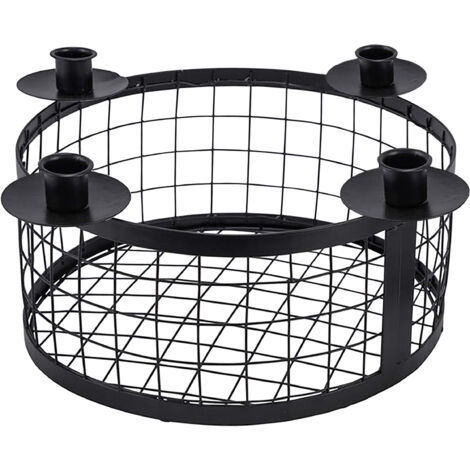 Metall Adventskranz mit Korb schwarz - Ø 33 cm - Kerzenhalter mit 4 Kerzenhaltern für Stabkerzen - Weihnachten Advent Winter Tisch Deko Kerzenständer mit Gitterkorb zum Dekorieren