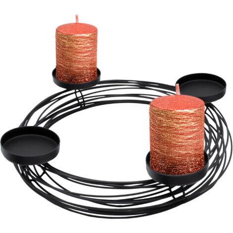 Metall Adventskranz schwarz für Stumpenkerzen - Ø 36 cm - Kerzenhalter im Gitter Design mit 4 Kerzentellern - Weihnachten Advent Winter Tisch Deko Gitterkorb Kerzenleuchter