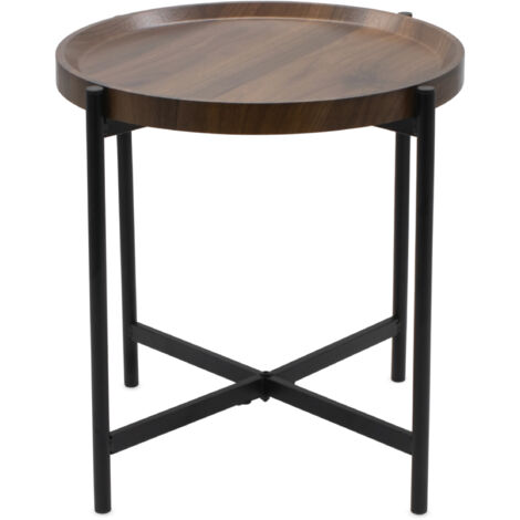 Metall Beistelltisch mit Holz Tischplatte 43 cm – moderner Deko Tisch – kompakt praktisch – Sofa Ablagetisch