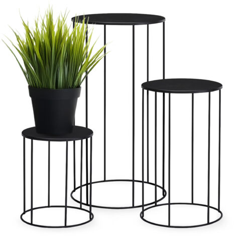 Metall Blumenhocker 3er Set rund schwarz - 39, 29 und 19 cm - Industrial Design Pflanzenständer aus Eisen