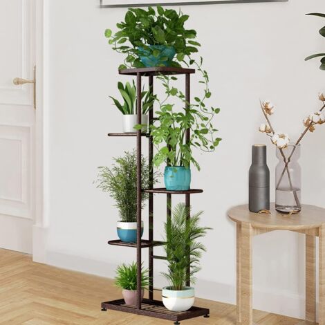 Metall Blumenregal Pflanzenregal 5-Tier 6 Töpfe, Mehrstöckig Blumenständer Pflanzenständer Blumenbank Blumentreppe Pflanzentreppe Standregal für Innen Außen Garten Balkon Deko