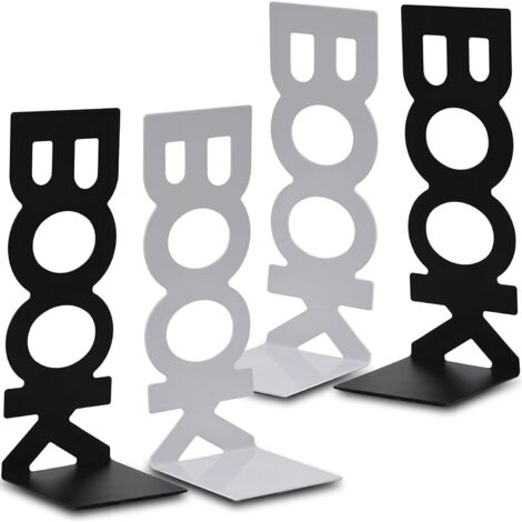 Metall-Buchstützen, 2 Paar, Buchstützen für Regale in Büros, Schulen, Wohnzimmern, Buchhandlungen und Bibliotheken (Schwarz-Weiß)
