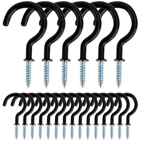 Metall-Deckenhaken zum Einschrauben für den Innen- und Außenbereich zum Aufhängen von Tassen, Töpfen, Lampen, Seilen, 20 Stück (Schwarz)