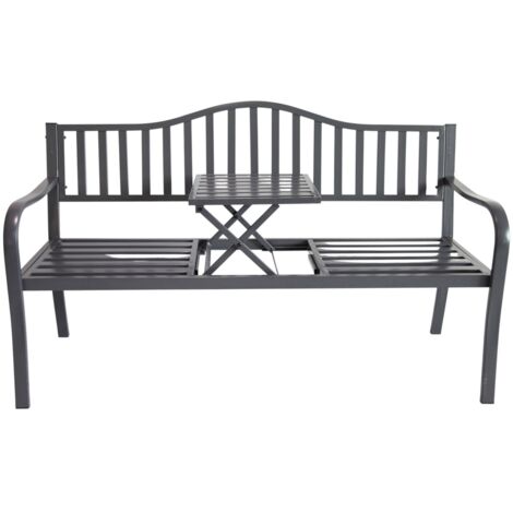 Metall-Gartenbank mit integriertem Klapptisch 3-Sitzer Sitzbank Gartenmöbel Bank