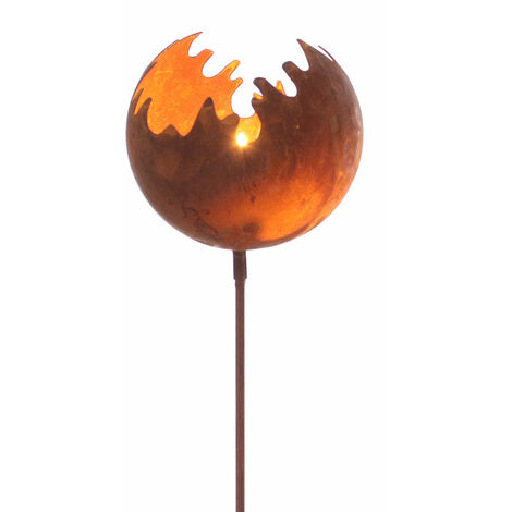 Metall Gartenstecker Naturrost Feuerball - 77 x Ø 11 cm / klein - Rost Windlicht mit Erdspieß