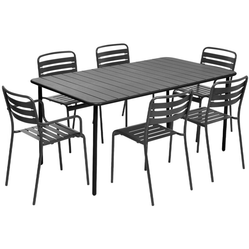 Sweeek - Gartentisch Aus Stahl 2 Sessel Und 4 Stühle