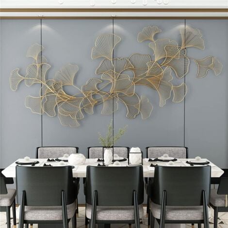 Metall Ginkgo Leaf 3D Wanddekoration Wanddeko Wandbild Wandschmuck für Wohnzimmer Schlafzimmer 120 x 57 cm