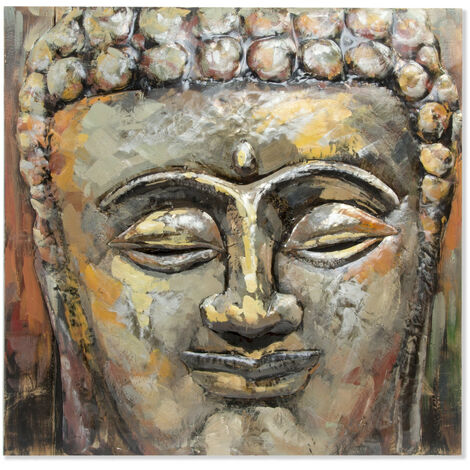 Metall Holz Tisch 80x80x7 Buddha Holz bemalte Metallmaterial Multikolor -Farbfamilienfotos Details Finish: Hand bemalt