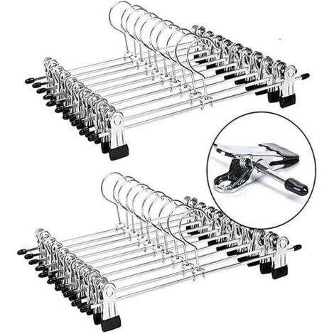 Metall-Hosenbügel, Hosenbügel mit Clips, Hosenständer mit verstellbaren Chromclips, Metallbügel, knitterfreie Rockbügel, platzsparende Bügel, 20er-Packung