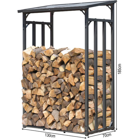 Metall Kaminholzregal Anthrazit 130 x 70 x 185 cm Garten Kaminholzunterstand 1,6 m³ / 2,5 SRM Kaminholzlager Stapelhilfe Aussen