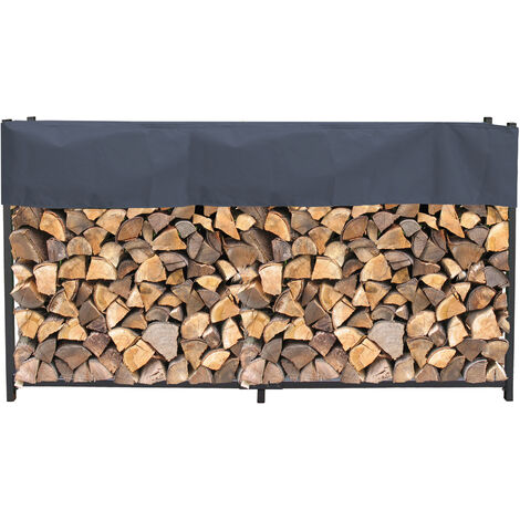Metall Kaminholzregal Anthrazit 200 x 25 x 115 cm Garten Kaminholzunterstand 0,8 m³ / 1 ,3 SRM Stapelhilfe mit Schutzhülle Grau
