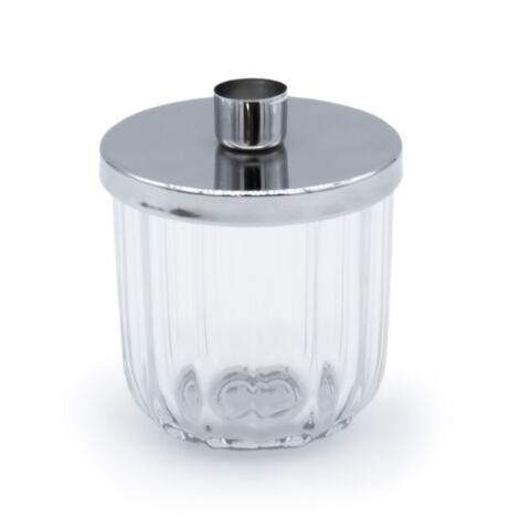 Metall Kerzenhalter mit Deko Glas - 11 x 9 cm - Kerzenständer in Silber für Stabkerzen - Tafel Kerzen Halter Ständer silber