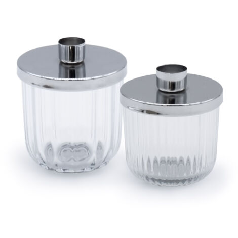 Metall Kerzenhalter mit Deko Glas - 2er Set - Kerzenständer in silber für Stabkerzen - Tafel Kerzen Ständer Halter silberfarben