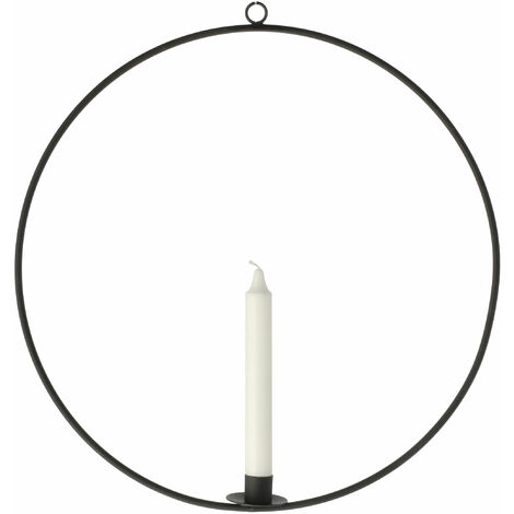 Metall Kerzenhalter Ring 40 cm - schwarz - Hänge Tafel Stab Kerzen Halter rund groß zum Aufhängen