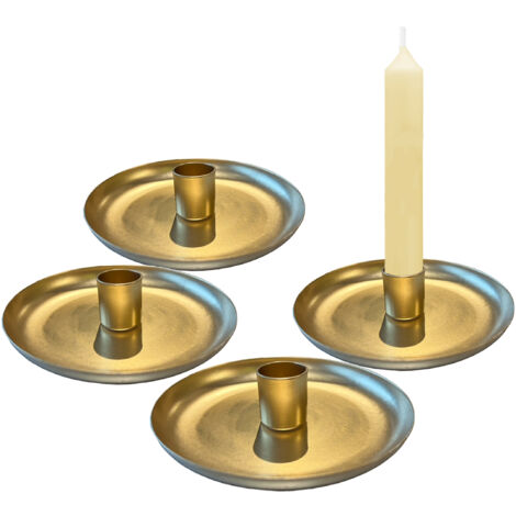 Metall Kerzenschale gold 4er Set - 10 cm - Schale mit Halter für Stabkerzen - Advent Weihnachten Kerzenleuchter Kerzenständer Kerzenhalter Kammerleuchter