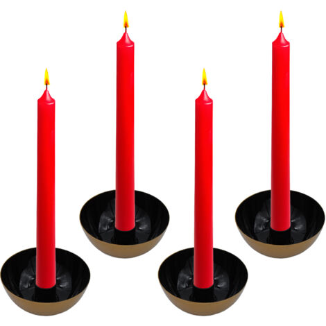 Metall Kerzenschale gold-schwarz 4er Set - Ø 10 cm - Schale mit Halter für Stabkerze - Advent Weihnachten Kerzenleuchter Kerzenständer Kerzenhalter Kammerleuchter