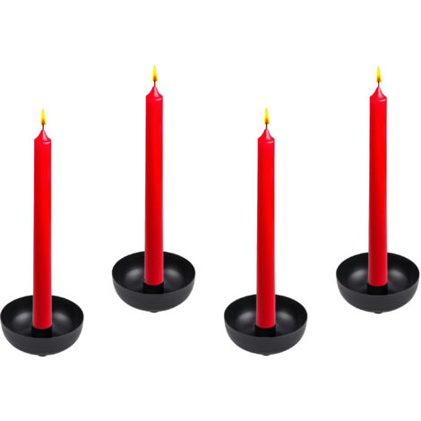 Metall Kerzenschale schwarz 4er Set - Ø 9 cm - Schale mit Halter für Stabkerze - Advent Weihnachten Kerzenleuchter Kerzenständer Kerzenhalter Kammerleuchter