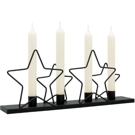 Metall Kerzenständer mit Sternen schwarz - 39 x 16 cm - Advents Kerzenhalter für 4 Stabkerzen - Deko Kerzenleuchter für Stabkerzen Tafelkerzen für Weihnachten modern elegant