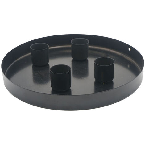 Metall Kerzenständer rund schwarz für Stabkerzen - 20 cm - Deko Tablett mit 4 magnetischen Kerzenhaltern - Advents Kerzen Ständer