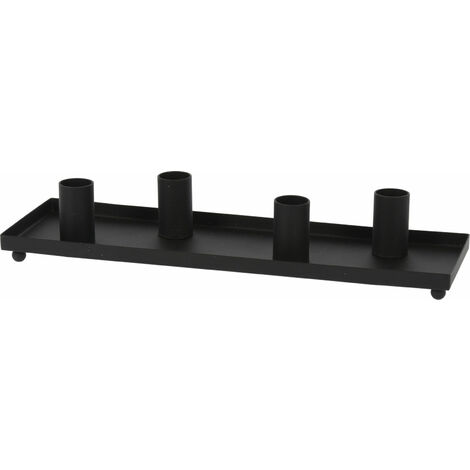 Metall Kerzentablett für Stabkerzen - 30 x 10 cm / schwarz - Kerzenständer mit 4 Haltern - Kerzenhalter für Tafelkerzen
