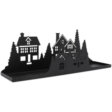 Silhouette De Ville En Bois Noir Pliable - Décoration De Table Noël - Dimensions 50 X 22 Cm - Style Skyline