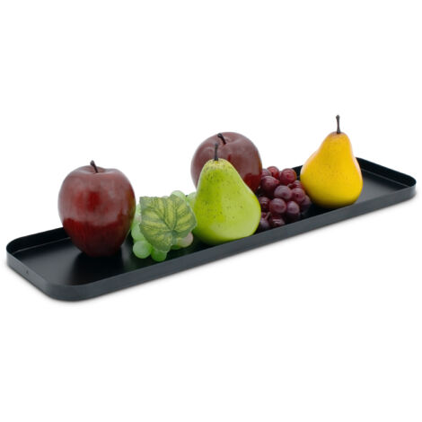 Metall Kerzentablett schwarz - 50 cm x 13 cm - Dekotablett recheckig mit Rand - Deko Teller Servier Geschenk Kerzen Tablett