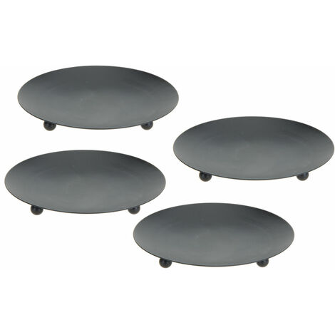 Metall Kerzenteller schwarz 8,5 cm - 4er Set / klein - Kerzenhalter für Stumpenkerzen und Kugelkerzen