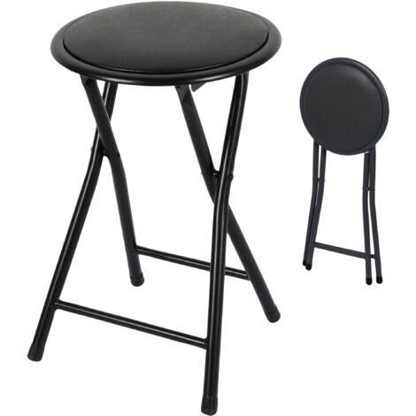 Metall Klapphocker rund schwarz - 45 x Ø 30 cm - Sitzhocker klappbar mit gepolsteter Sitzfläche