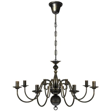 Kronleuchter Metall 8-flammig Pendelleuchte Deckenlampe Schwarz/Weiß