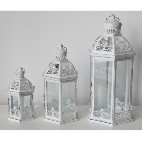 Metall Laterne Oriental 3er Set Weiß Innendekoration Lampe Windlicht Beleuchtung
