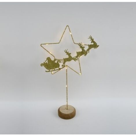 Metall LED Stern 41,5 cm - Weihnachtsdeko, Ornament mit Holzsockel