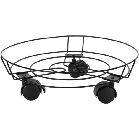 Metall Pflanzentrolley schwarz rund - 32 cm - Blumentopf Untersetzer mit 3 Rollen - Pflanzenroller Pflanzenwagen Rolluntersetzer Rollbrett
