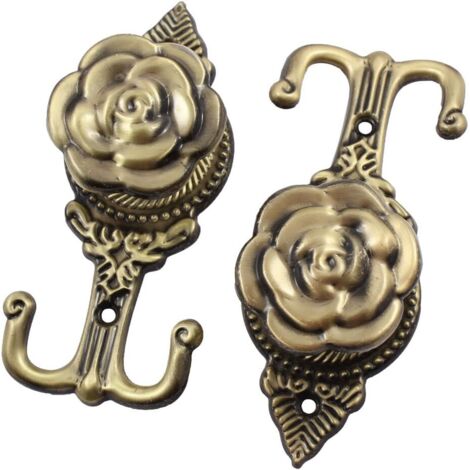 Metall Rose Dekor Kleidung Hut Handtasche Doppelhaken Wandhalterung 2 Bronze