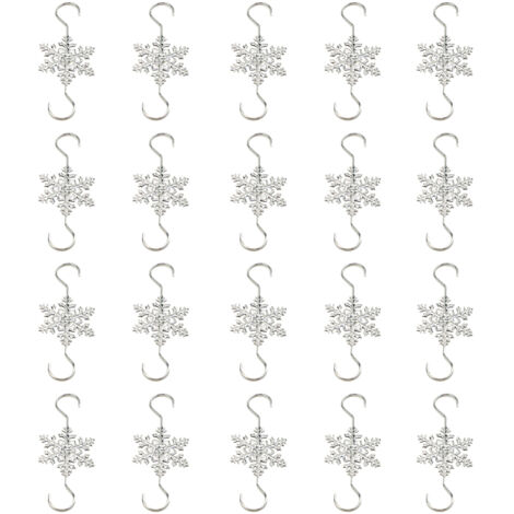 Metall-S-Haken – 20 Stück Schneeflocken-Weihnachtsbaumschmuck – silberfarben galvanisiert, 7 x 3 cm