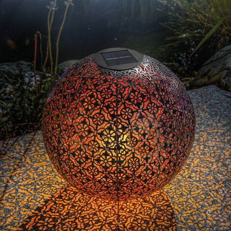 Deko-Solarkugel aus Metall LED Lampe Außenlampe Garten Deko Solarleuchte  für Außen, orientalische Dekorstanzungen Ton-Design rot-braun, 1x LED  warmweiß, DxH 20 x 21 cm