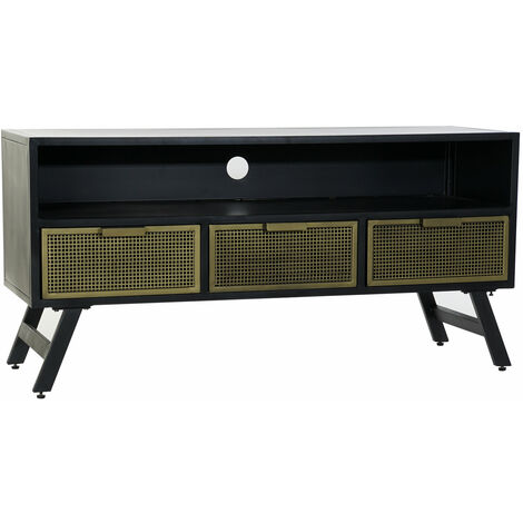 Metall -TV -Schrank 125x41x62 Black Metal Grid Material Multicolored Color Family Buffets und TV -Möbeldetails