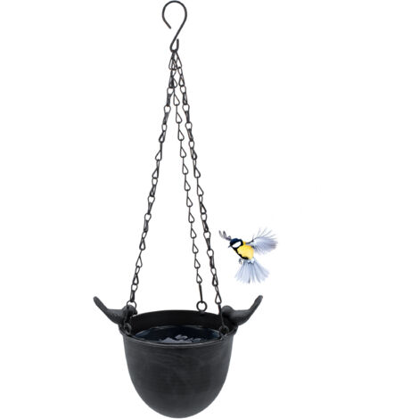 Metall Vogel Wassertränke zum Hängen grau - 15 cm - Vogelbad mit Kette zum Aufhängen