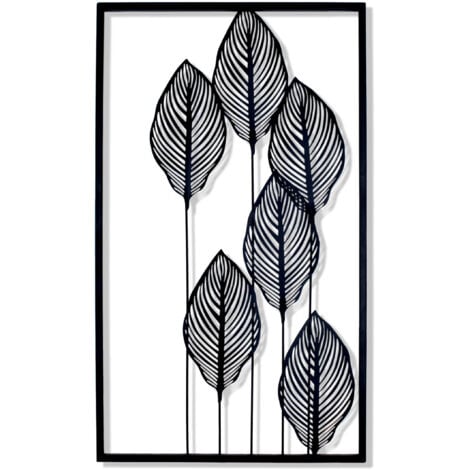Metall Wandbild BLÄTTER in schwarz - 60 x 35 cm - Deko Bild zum Aufhängen - Wand Schmuck Bild modern hängend