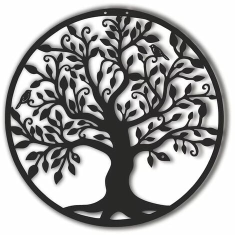 SONIATKIA Metall-Wanddekoration, Baum des Lebens, Metall-Wanddekoration, Metall-Wanddekoration, Heimdekoration, Wandbehang, 30 x 30 cm, Schwarz, Schwarz