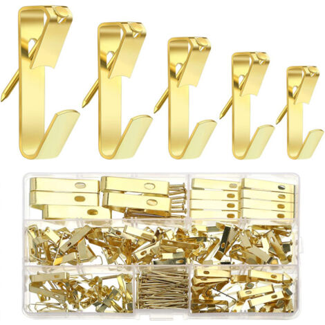 Metall-Wandhaken-Set mit Nagelset, Wandfotohalter, Bilderrahmenaufhänger für Bilderrahmen, Spiegelbefestigung, Wanddekoration (Goldfarben)