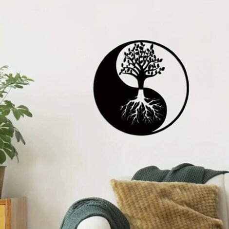 Metall-Wandkunst – Lebensbaum – Yin-Yang-Metall-Wandkunst 3030 cm schwarz