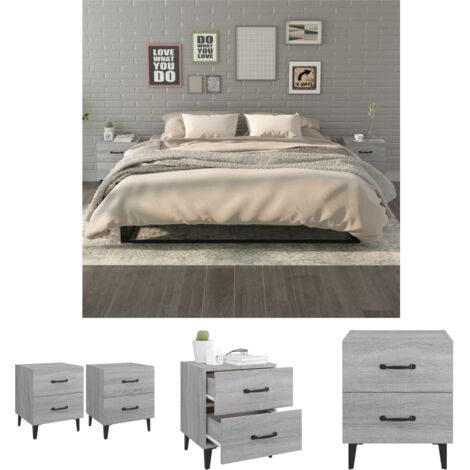 Metallbeine - vidaXL Nachttische 2 Stk. Grau Sonoma 40x35x47,5 cm - Schubladen Nachttisch
