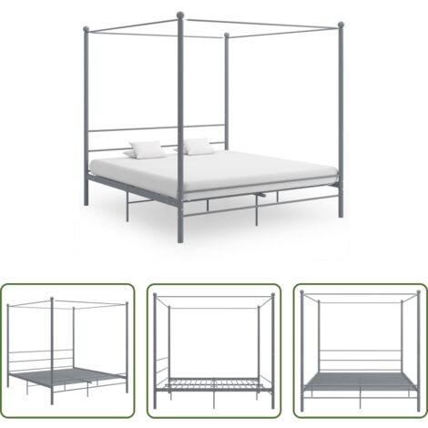 Metallbett -  Himmelbett Grau Metall 200x200 cm