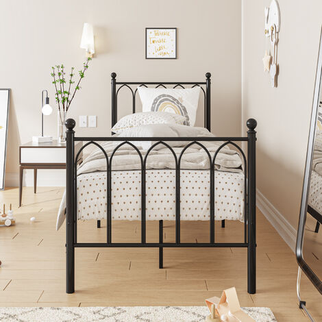 Metallbett Metall Bettrahmen mit Lattenrost Gstebett Doppelbett Bett Rahmen Jugendbett f¨¹r Gstezimmer Schlafzimmer, Schwarz  90x190cm